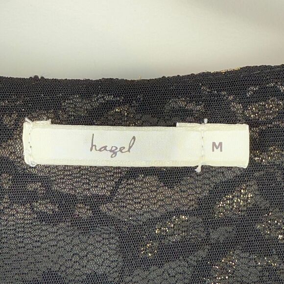 Hazel Top Women Medium Black Gold Floral Lace Mesh Whimsigoth Fairy Grunge Y2K - Picture 4 of 9